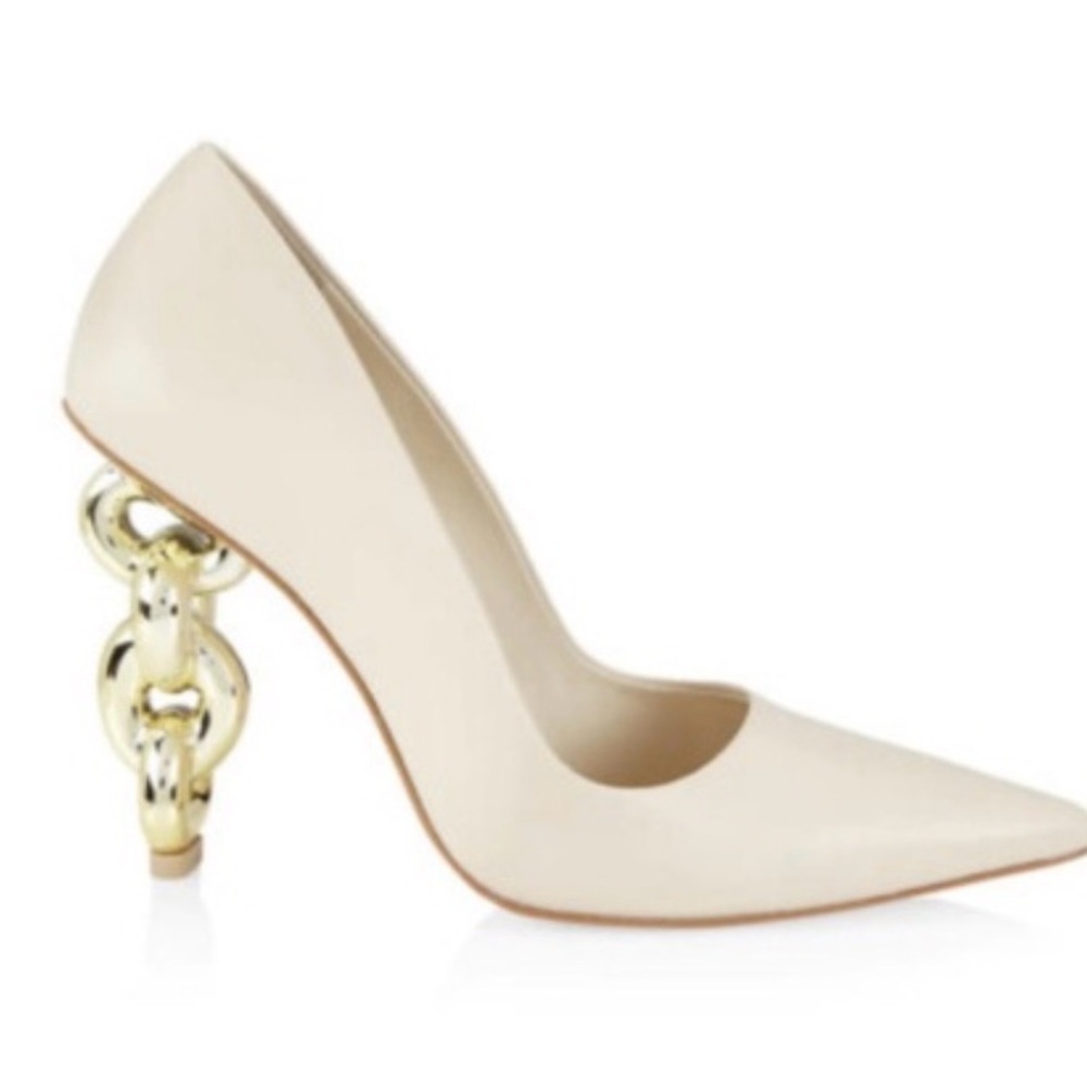 Cult Gaia Sz 7 chain heel cream pumps new w defect